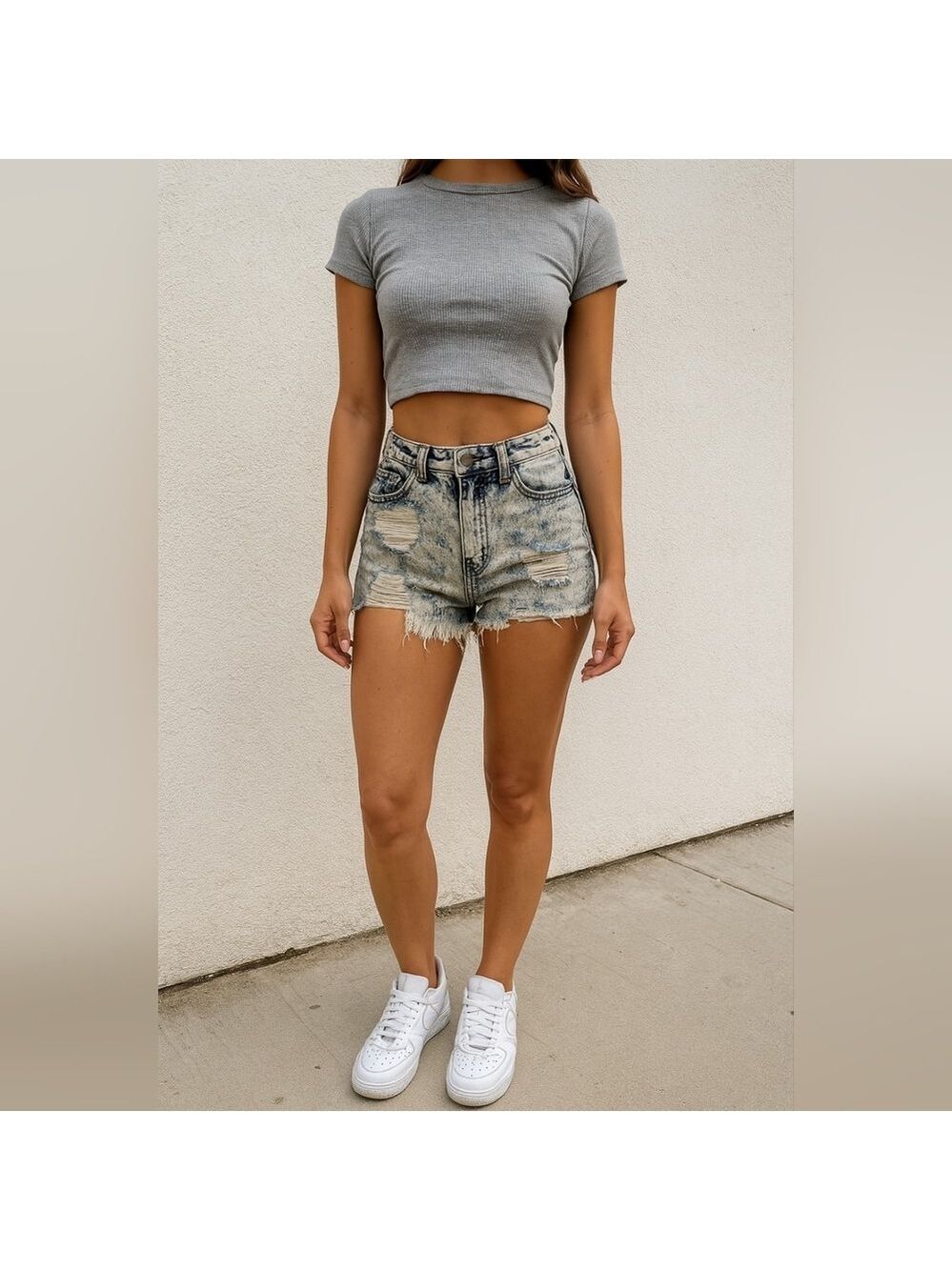 SNEAK Peek White wash jean distress shorts